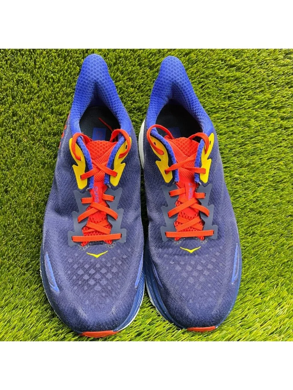 Hoka One One Clifton 9 Mens Size 11.5 Blue Red Athletic Running Shoes Sneakers